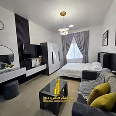 The most luxurious and beautiful furnished studio for monthly rent in Ajman, spacious area, VIP furn