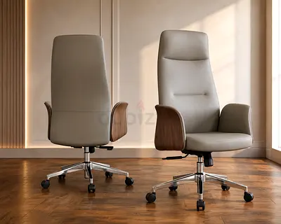 High-Back Executive Office Chair – Grey/Walnut Boss Chair