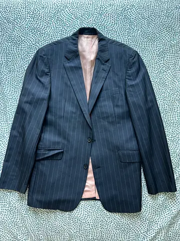 Men's Navy Pinstripe Blazer - Single Breasted Jacket, Good Condition