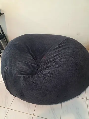 Large Dark Grey Round Bean Bag Chair - Comfortable Lounger