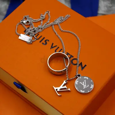 Louis Vuitton silver-tone LV pendant necklace with ring charm