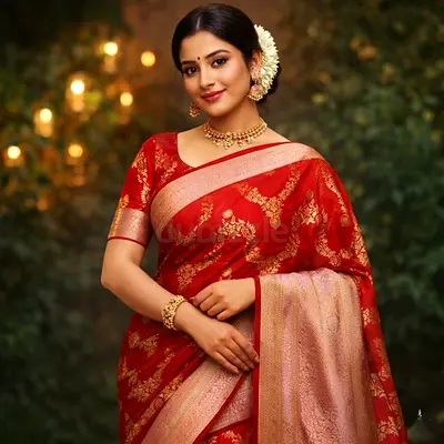 Red Banarasi Silk Saree with Gold Zari Work