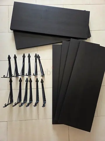 Ikea Wall-mounted Floating Shelves with Brackets — Brown Black 80x30cm