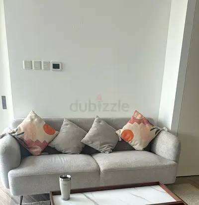 Light grey 3-seater fabric sofa with cushions - good condition