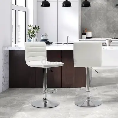 Set of 2 Bar Chairs Height Adjustable Counter Bar Stools with Cushion White