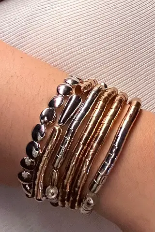 Set of Mixed Metal Stretch Bracelets — Gold & Silver Tone, Pre-owned