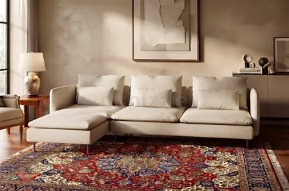 Contemporary Saudram Sofa with Premium Finish, Comfortable Cushions and Heavy-Duty Steel Legs.