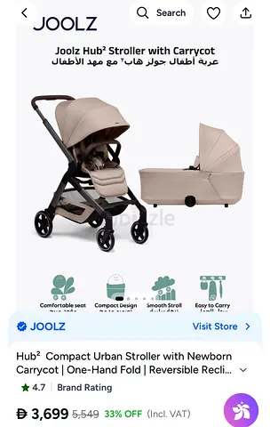 Joolz Hub 2 2 in 1 Compact Urban Stroller with Newborn Carrycot - One Hand Fold