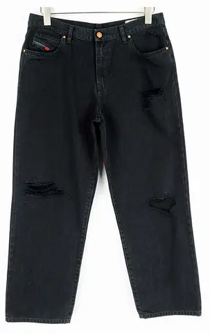 DIESEL Niclah 084TB Women Jeans W30/L32 Straight High Waisted Ripped Out Black