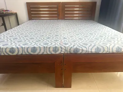 Solid Wood 2 Single Bed Frame with Headboard - Good Condition