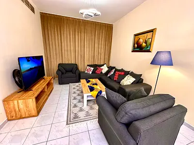 Two bedrooms and a living room / Hotel-style furnishings / All bills included / Good size / Al Qasba / Sharjah