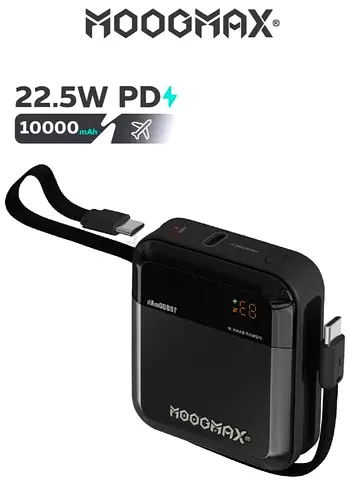 MOOGMAX 10000mAh Power Bank with Dual Type-C Ports, 22.5W Fast Charging, Compact Portable Charger