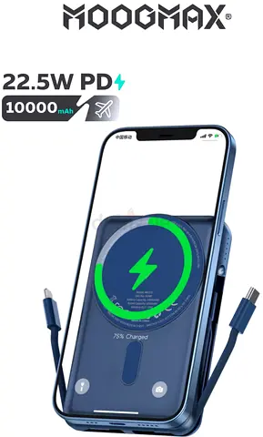 Trunk power bank 10000 mAh. Small magnetic wireless powerbank. magsafe power bank with 3 ports (USB