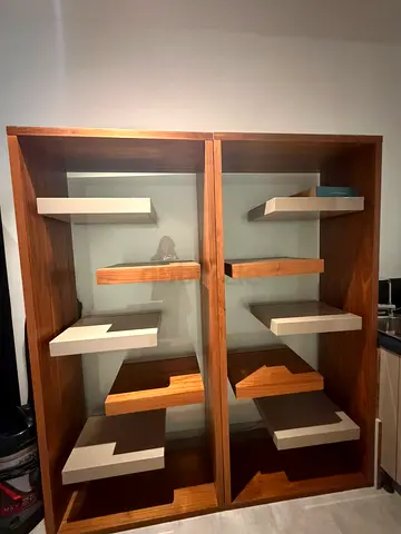 Solid Wood Display Shelves / Bookcase with Floating Shelves - Double Unit