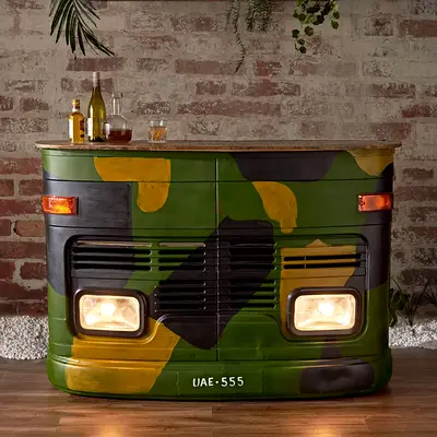 Unique Camouflage Front-Panel Bar Counter (Upcycled Vehicle Front)