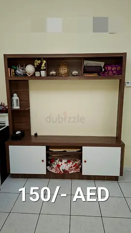 Wooden TV Entertainment Unit with Storage - Good Condition - 150 AED