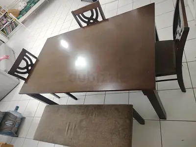 Wooden  Dining Table with Bench and 3 Chairs - Good Condition