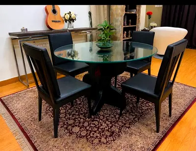 Crate And Barrel Round Dining Table With Leather Chairs
