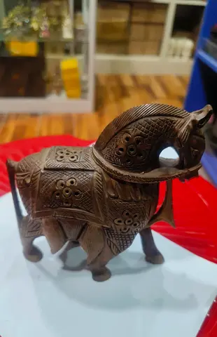 Hand-carved Wooden Elephant Figurine-14x13cm