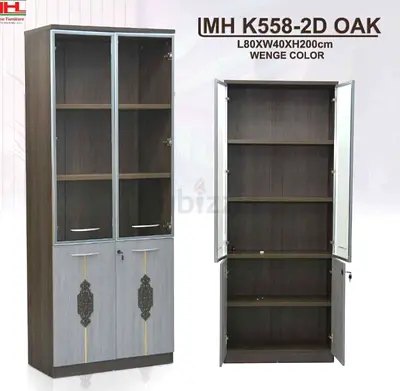 Tall 2-Door Oak Storage Cabinet with Glass Upper Doors (Wenge)