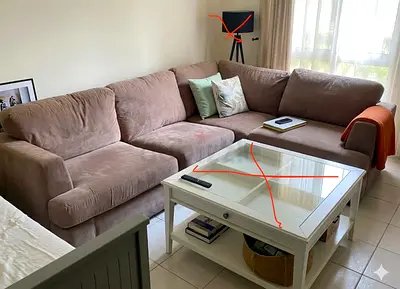 Sofa bed, mattress and ikea shelves.