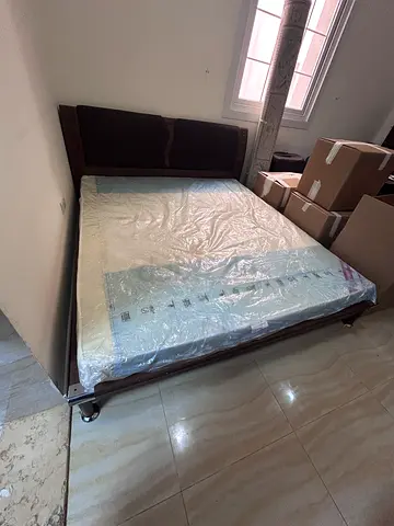 Wood Frame Double Bed with Mattress - Good Condition