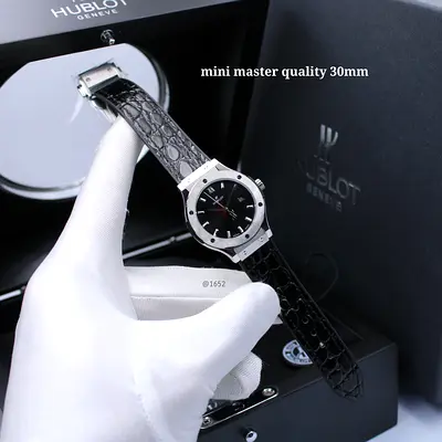 Hublot-style Mini Classic 30mm Black Dial Leather Strap Watch