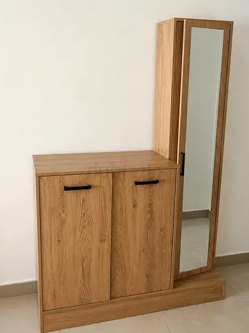 Shoe cabinet with attached wardrobe &mirror