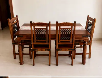 Solid Wood 4-Seater Dining Table Set | Rustic Design | Excellent Condition