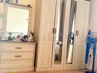 Light Wood 4-Door Wardrobe with Mirror + Matching Dresser