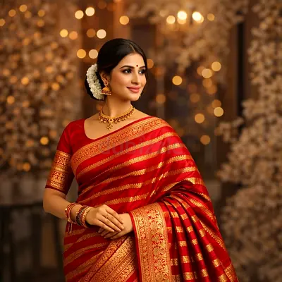 Traditional Red Silk Saree with Gold Zari Work