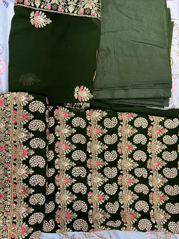 Dark Green Embroidered Indian Dress Fabric Set (Unstitched)