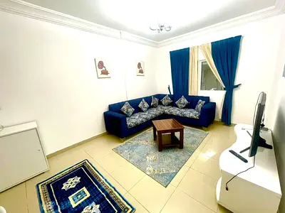Furnished one-bedroom apartment with living room and two bathrooms available for monthly rent in Al Taawun, Sharjah