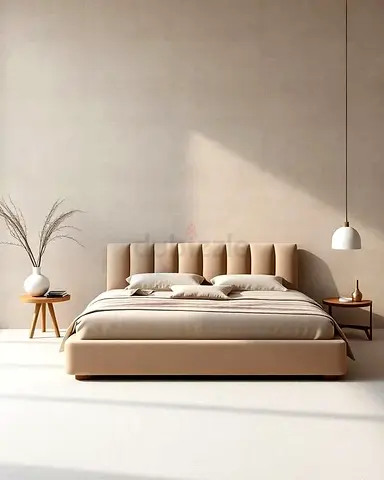 Modern Upholstered Bed Frame with Ribbed Headboard