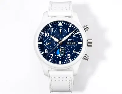 This is an IWC Pilot's Watch Chronograph Edition 'Polaris Dawn' featuring a distinctive white cerami
