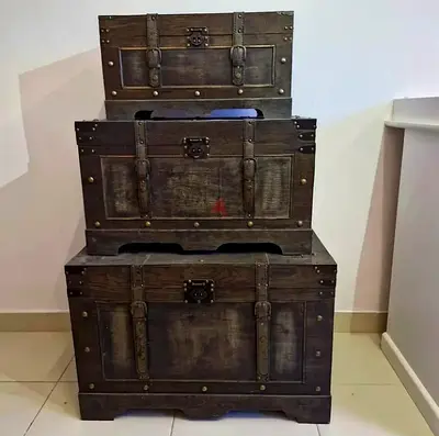 Set of 3 Vintage-Style Vinyl Storage Trunks
