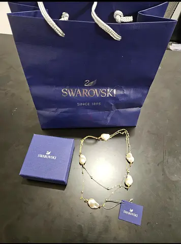 Swarovski Long Gold-Tone Chain Necklace with Baroque Pearls