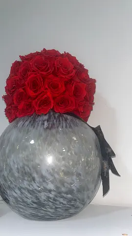 Vintage Murano-style Glass Orb with Red Rose Arrangement