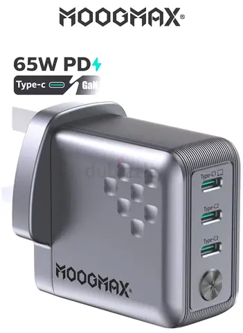 65W Type-C charger adapter with three Type-C ports. GaN Type-C plug for improved performance & heat