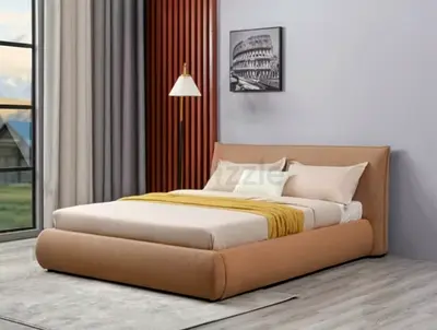 Camel brown leather fabric queen thick bed