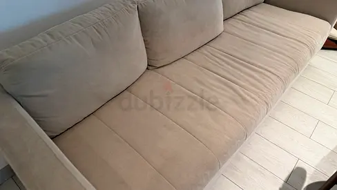 3-seater beige fabric sofa, good condition