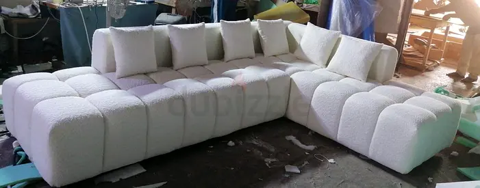 Large White Modular L-Shaped Sofa with Cushions - Comfortable