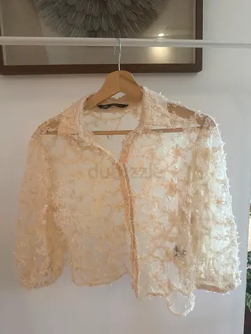 Zara Floral Applique Sheer Blouse in Cream