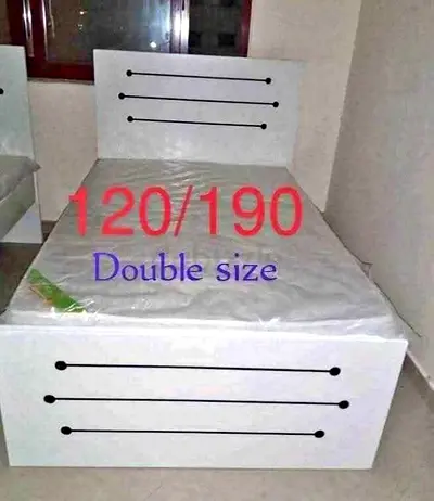 White Double Bed Frame with Headboard (120x190 cm) - Good Condition