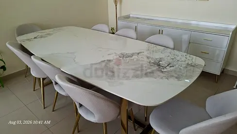 White Marble-Top Sideboard / Buffet Cabinet — Good Condition