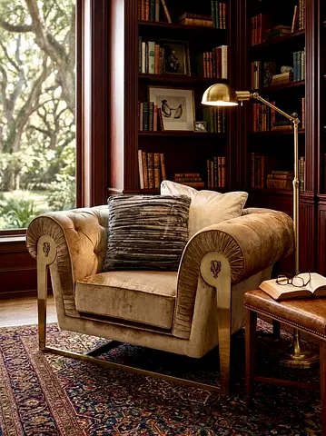 Ipe Cavalli Visionnaire Luxury Tufted  Armchair with Gold Metal Frame