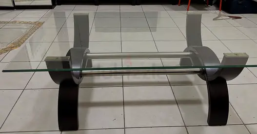 Glass Top Coffee / Center Table with Curved Wooden Legs