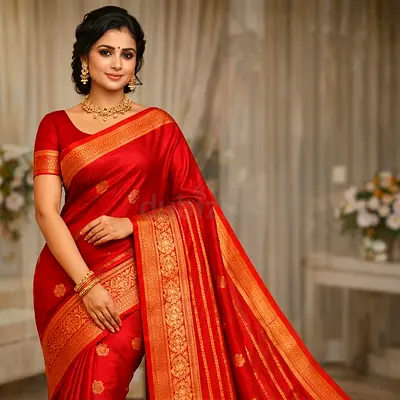 Red Silk Saree with Gold Zari Border