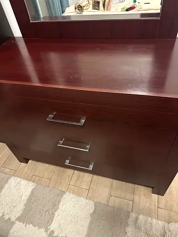 Wooden dresser with mirror - 3 drawers, dark brown