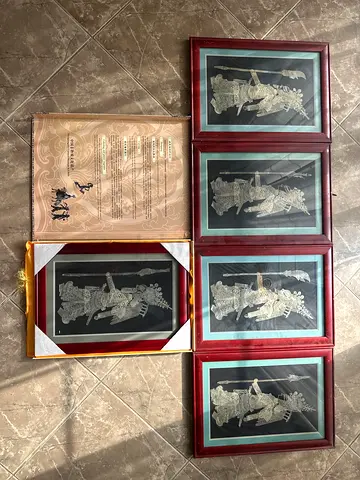 Set of 5 Framed Chinese Warrior Art Panels